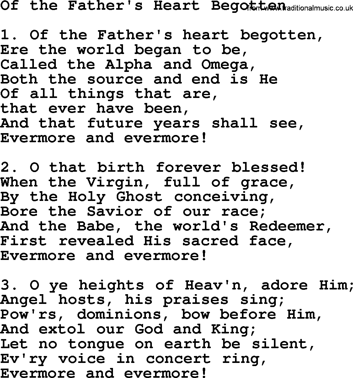 Catholic Hymn: Of The Father's Heart Begotten lyrics with PDF