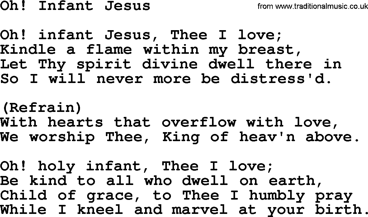 Catholic Hymn: Oh! Infant Jesus lyrics with PDF