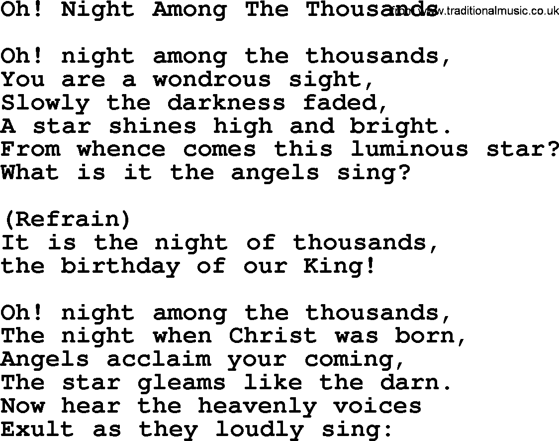Catholic Hymn: Oh! Night Among The Thousands lyrics with PDF