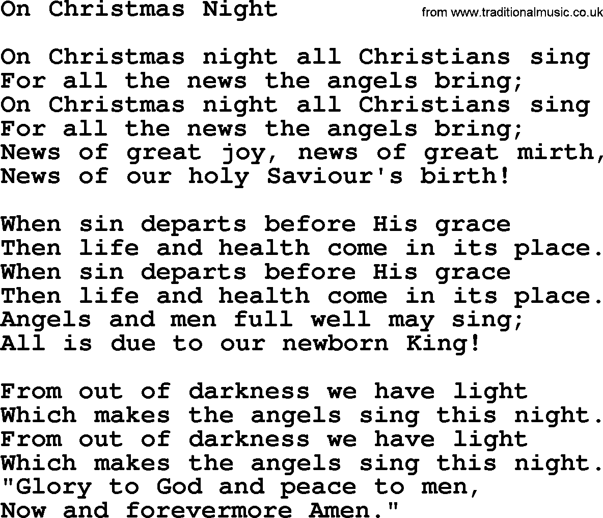 Catholic Hymn: On Christmas Night lyrics with PDF