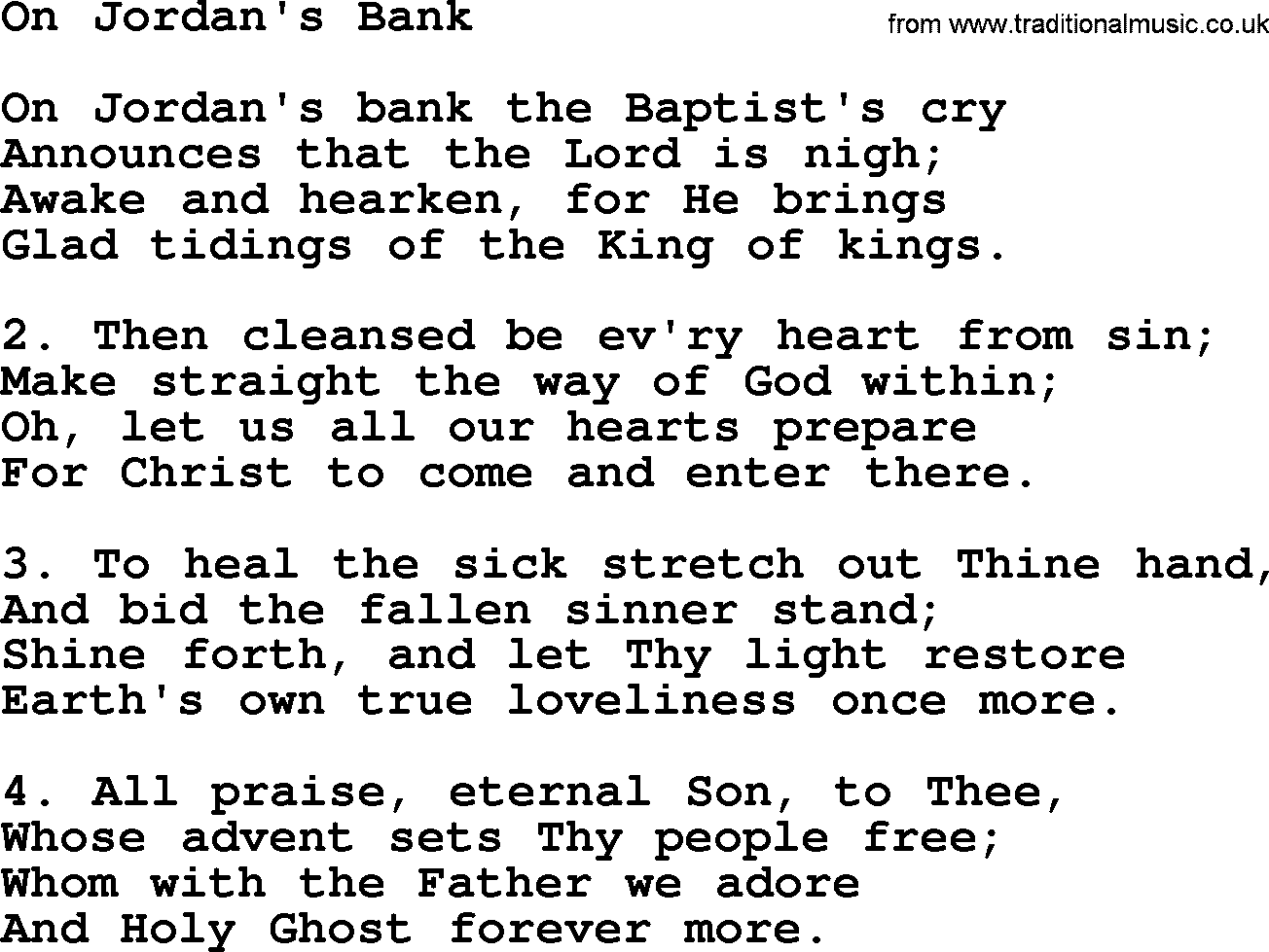 Catholic Hymn: On Jordan's Bank lyrics with PDF