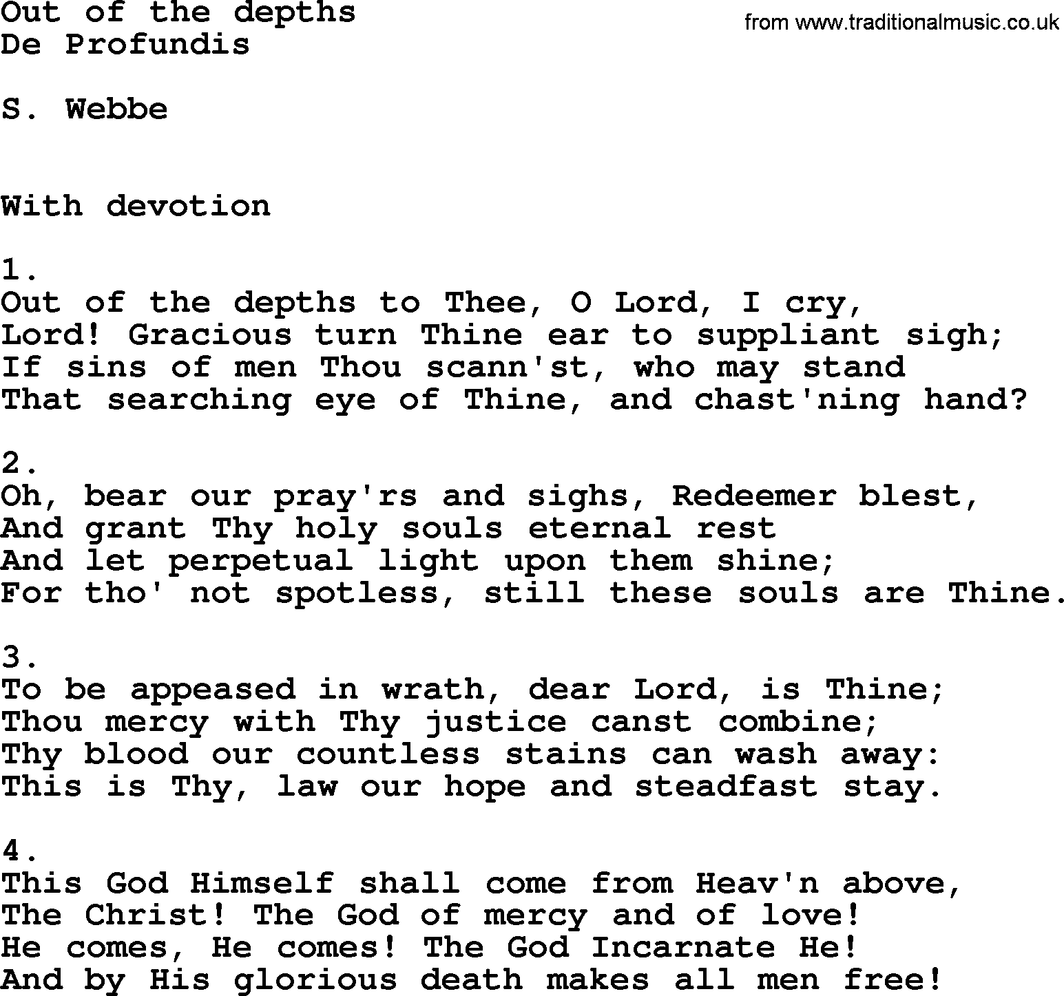 Catholic Hymn: Out Of The Depths lyrics with PDF