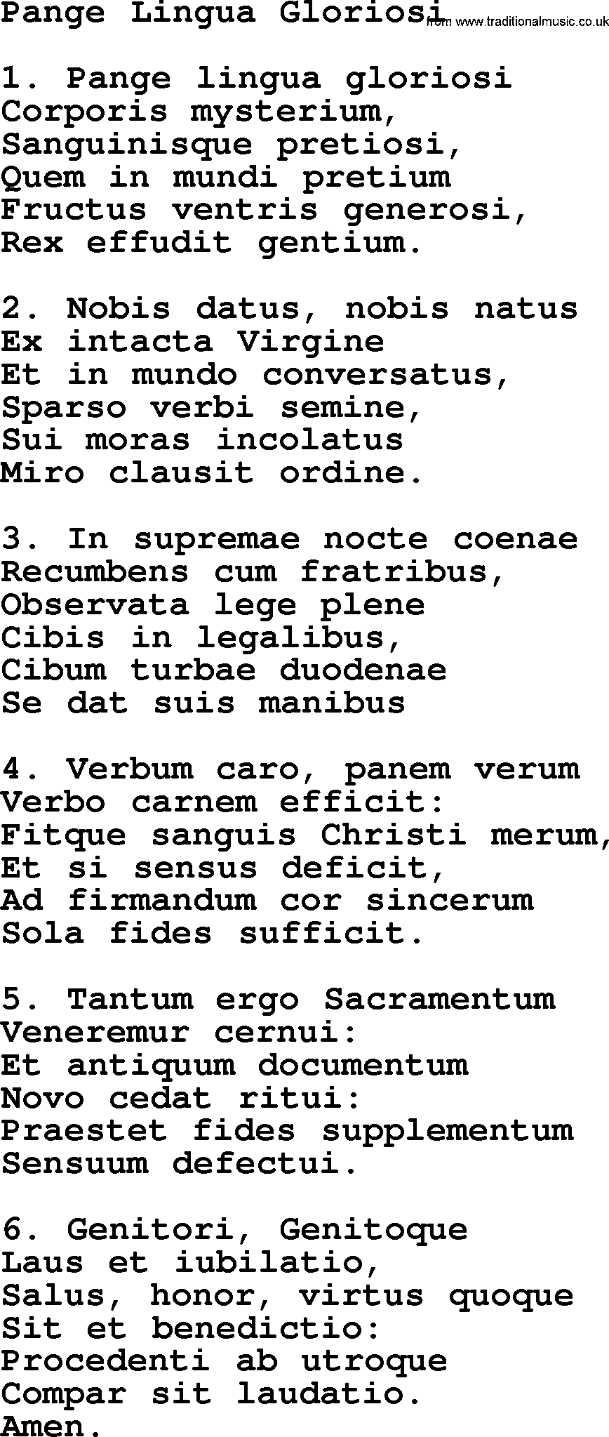 Catholic Hymn: Pange Lingua Gloriosi lyrics with PDF