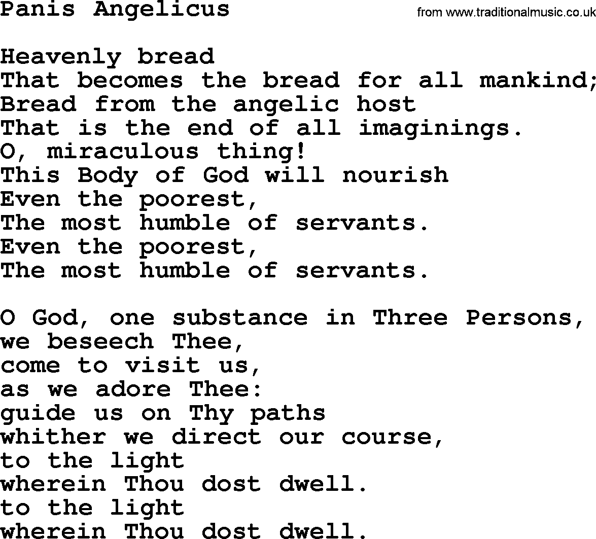 Catholic Hymn: Panis Angelicus lyrics with PDF