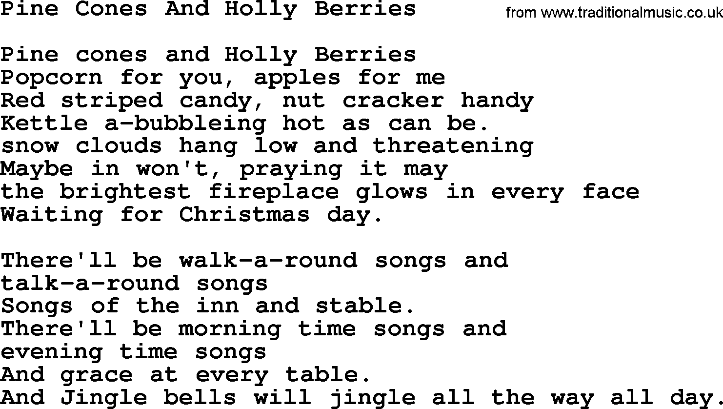 Catholic Hymn: Pine Cones And Holly Berries lyrics with PDF