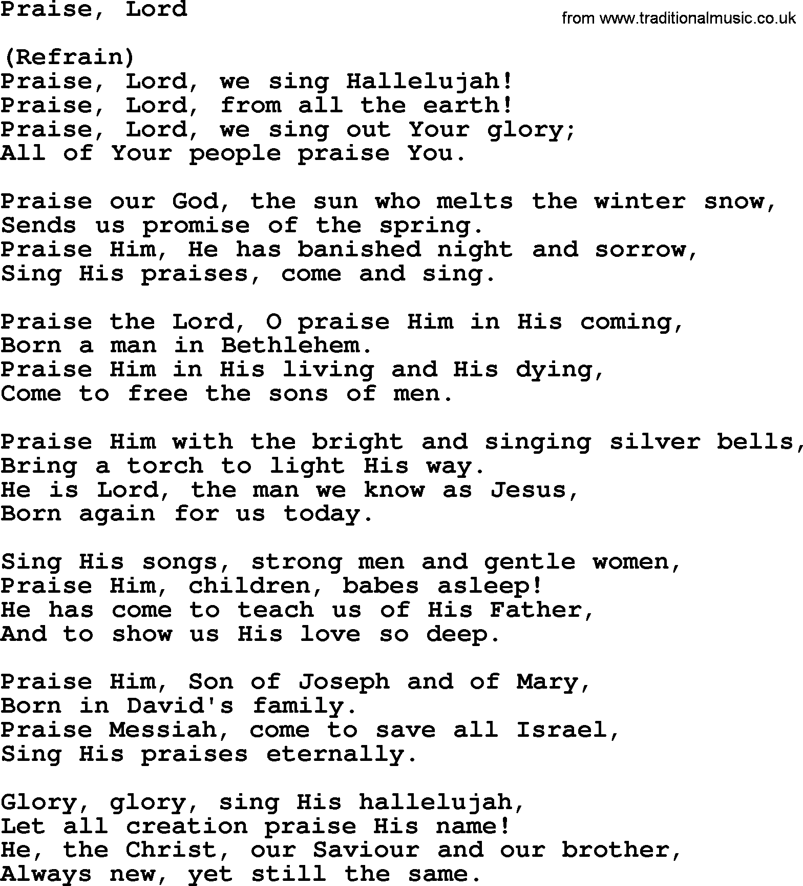 Catholic Hymn: Praise, Lord lyrics with PDF