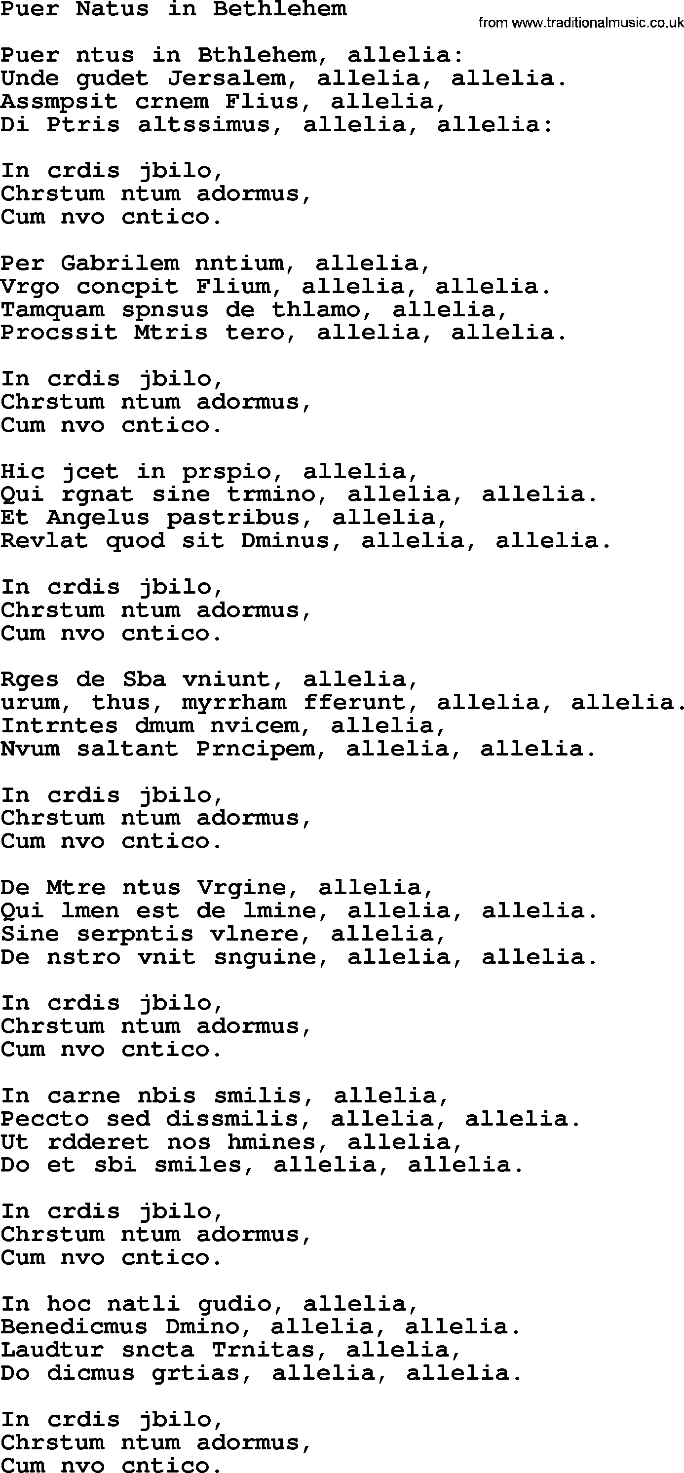 Catholic Hymn: Puer Natus In Bethlehem lyrics with PDF