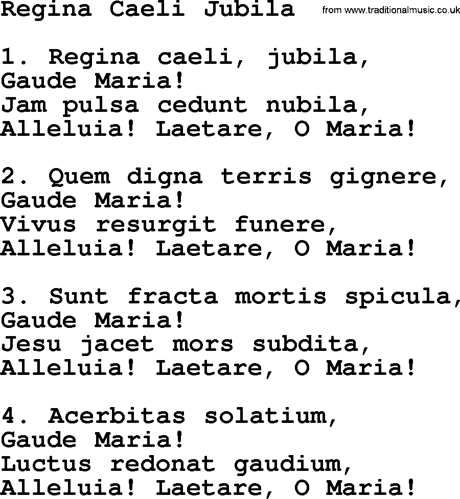 Catholic Hymn: Regina Caeli Jubila lyrics with PDF