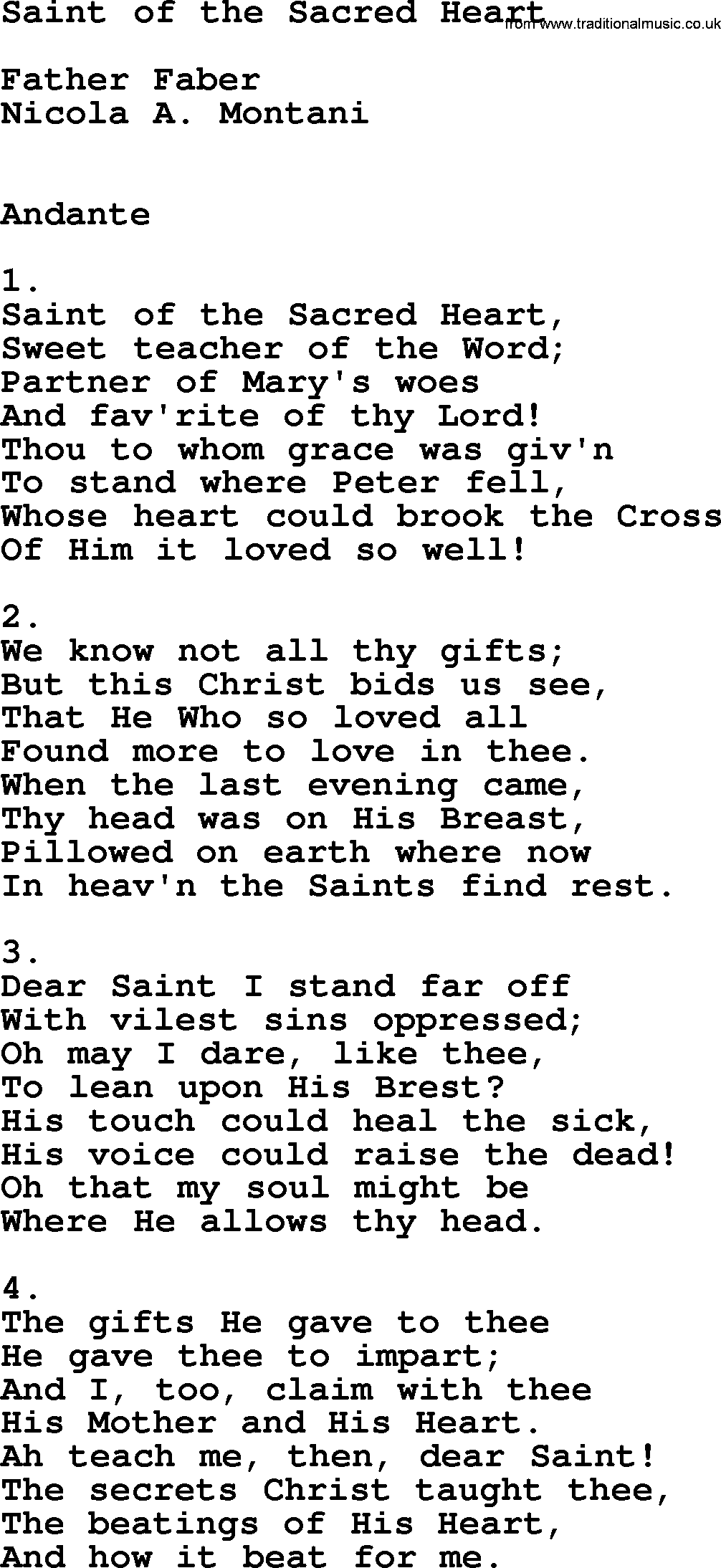 Catholic Hymn: Saint Of The Sacred Heart lyrics with PDF