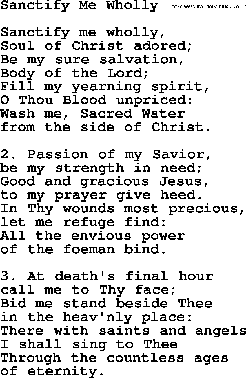 Catholic Hymn: Sanctify Me Wholly lyrics with PDF