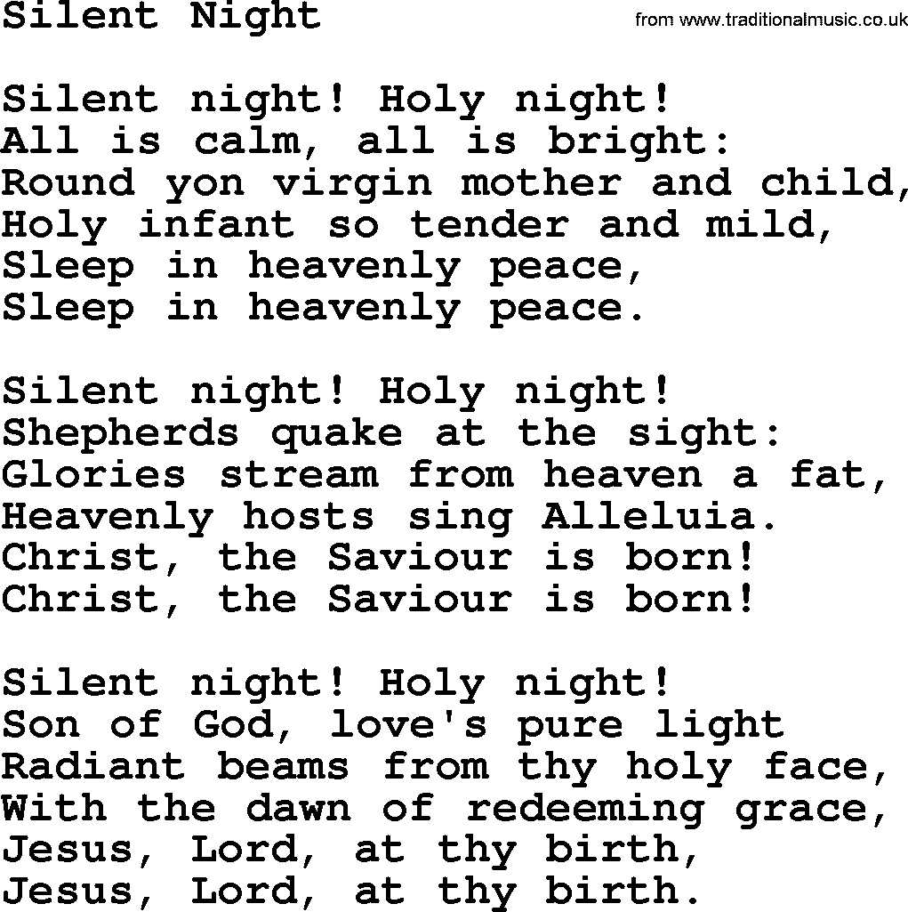 Catholic Hymn: Silent Night lyrics with PDF