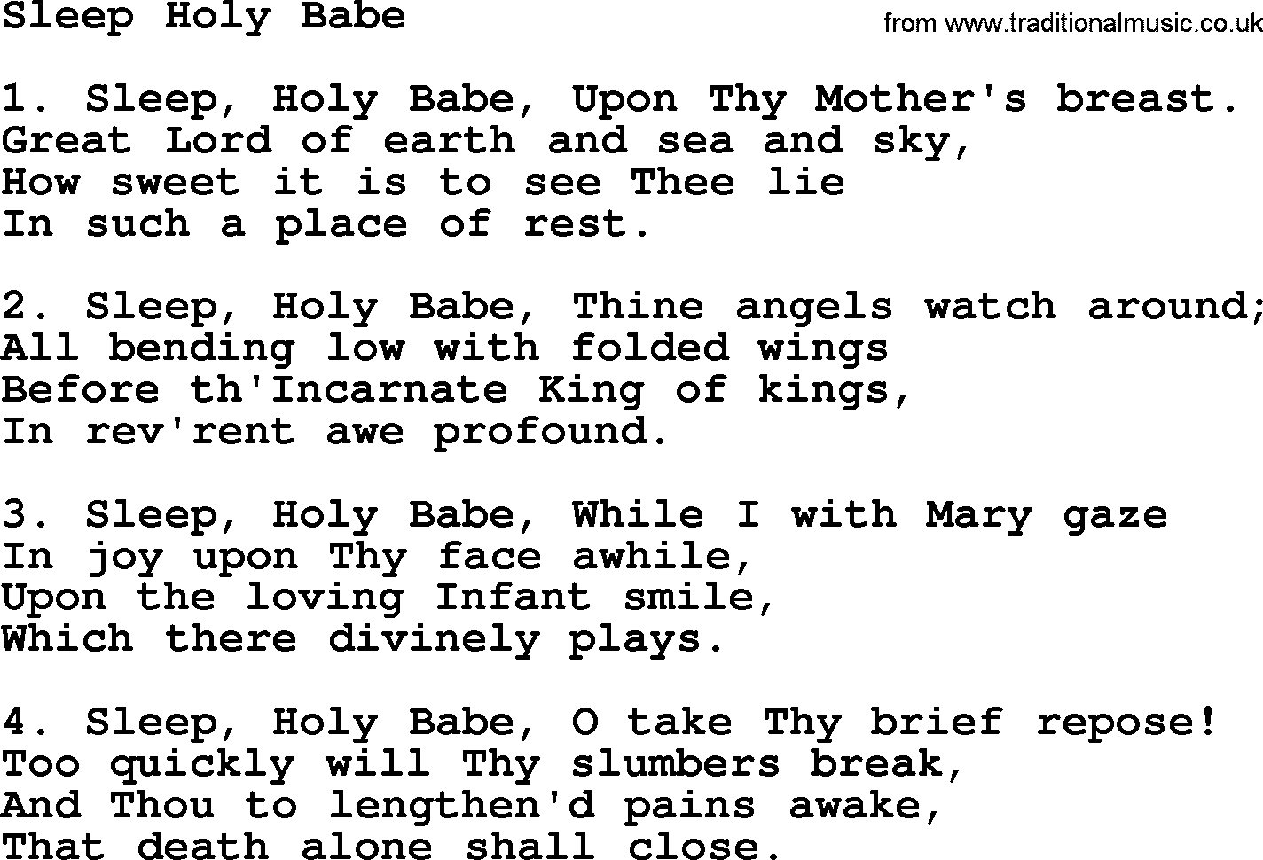 Catholic Hymn: Sleep Holy Babe lyrics with PDF