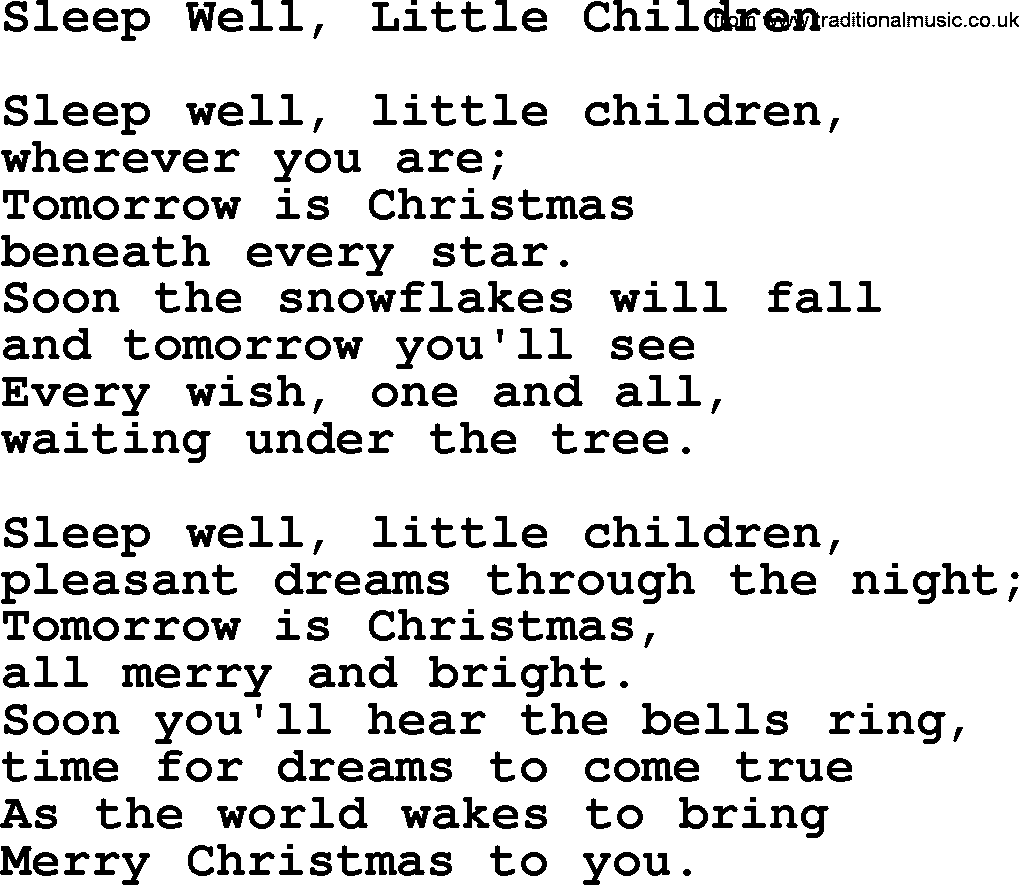Catholic Hymn: Sleep Well, Little Children lyrics with PDF