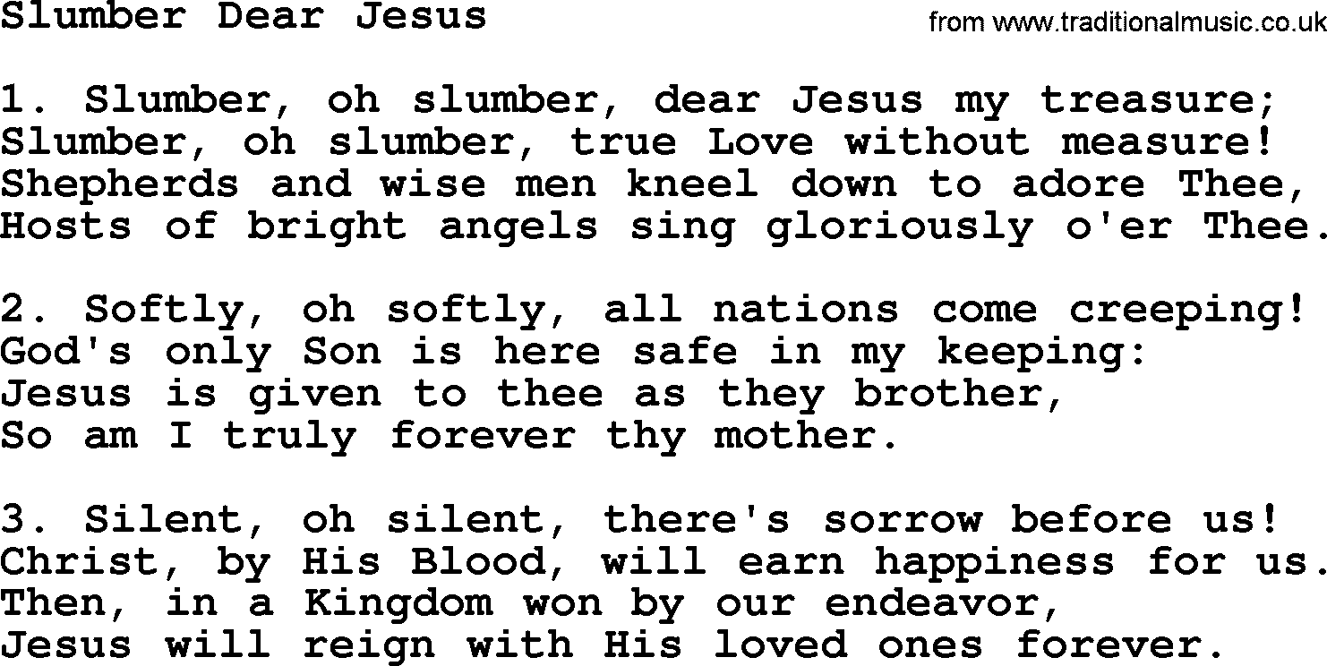 Catholic Hymn: Slumber Dear Jesus lyrics with PDF