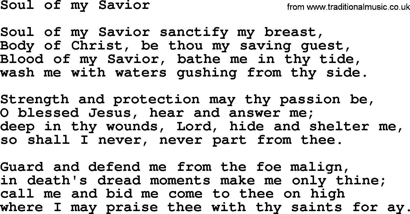 Catholic Hymn: Soul Of My Savior lyrics with PDF
