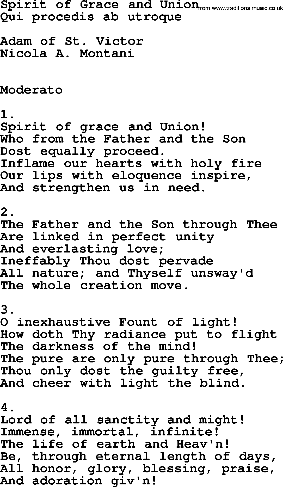 Catholic Hymn: Spirit Of Grace And Union lyrics with PDF