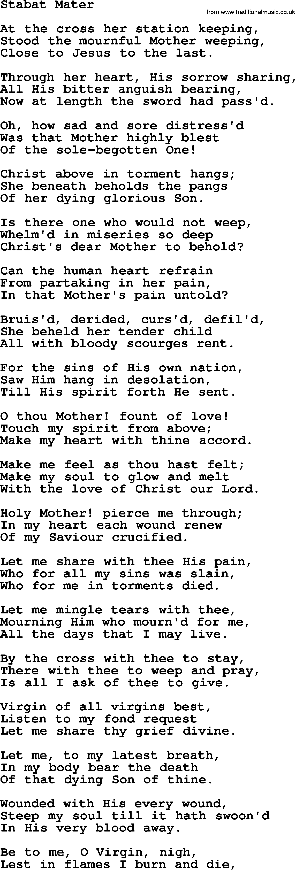 Catholic Hymn: Stabat Mater lyrics with PDF