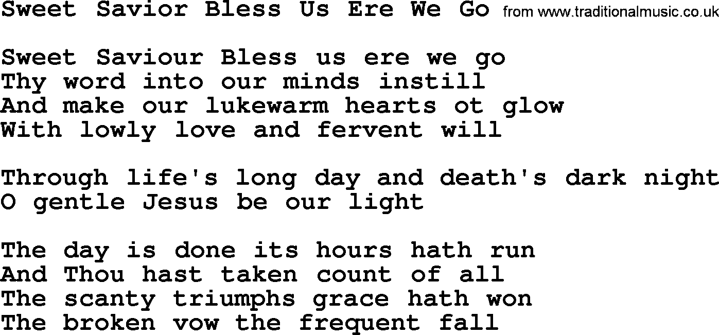 Catholic Hymn: Sweet Savior Bless Us Ere We Go lyrics with PDF