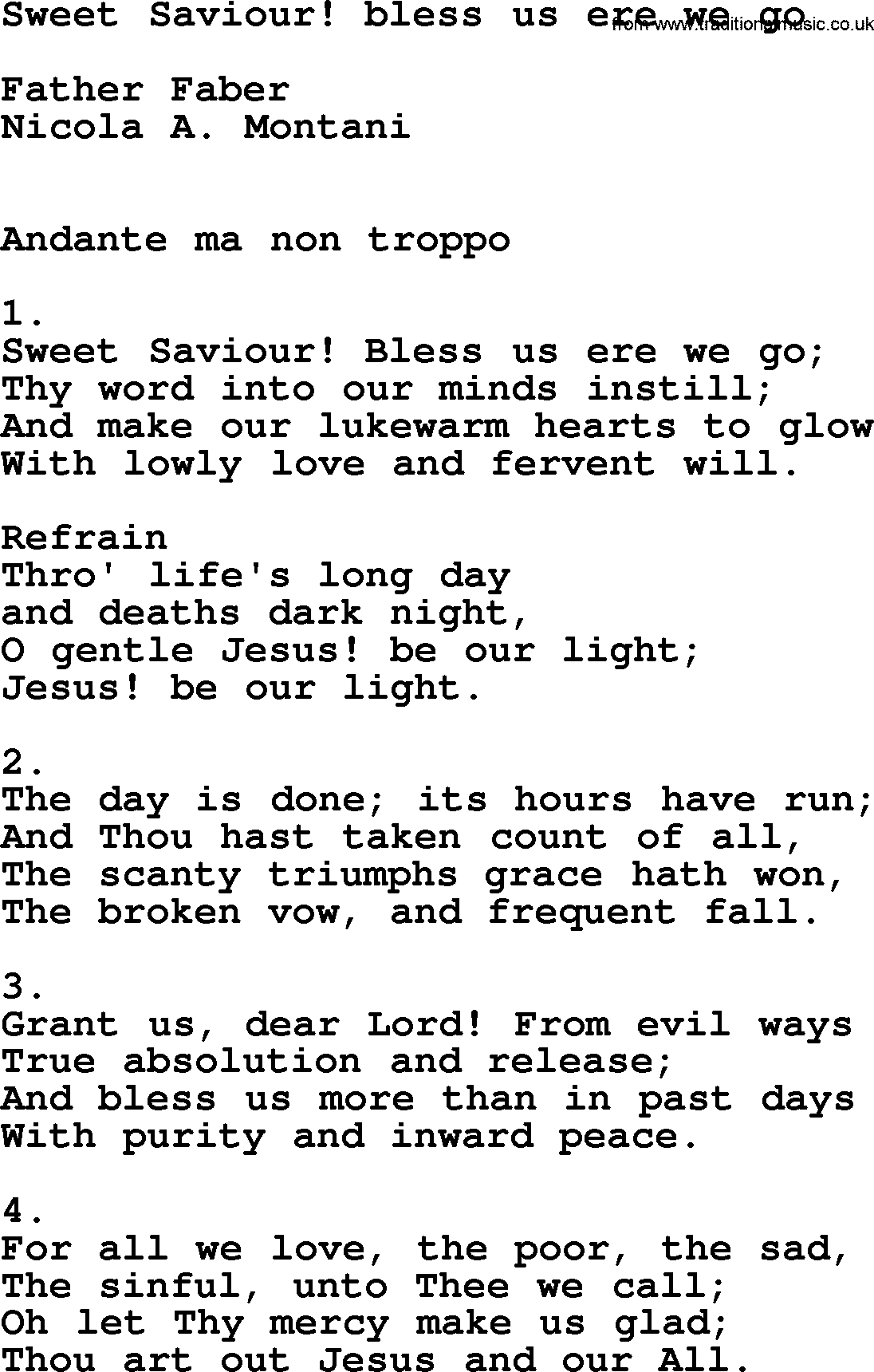 Catholic Hymn: Sweet Saviour! Bless Us Ere We Go lyrics with PDF