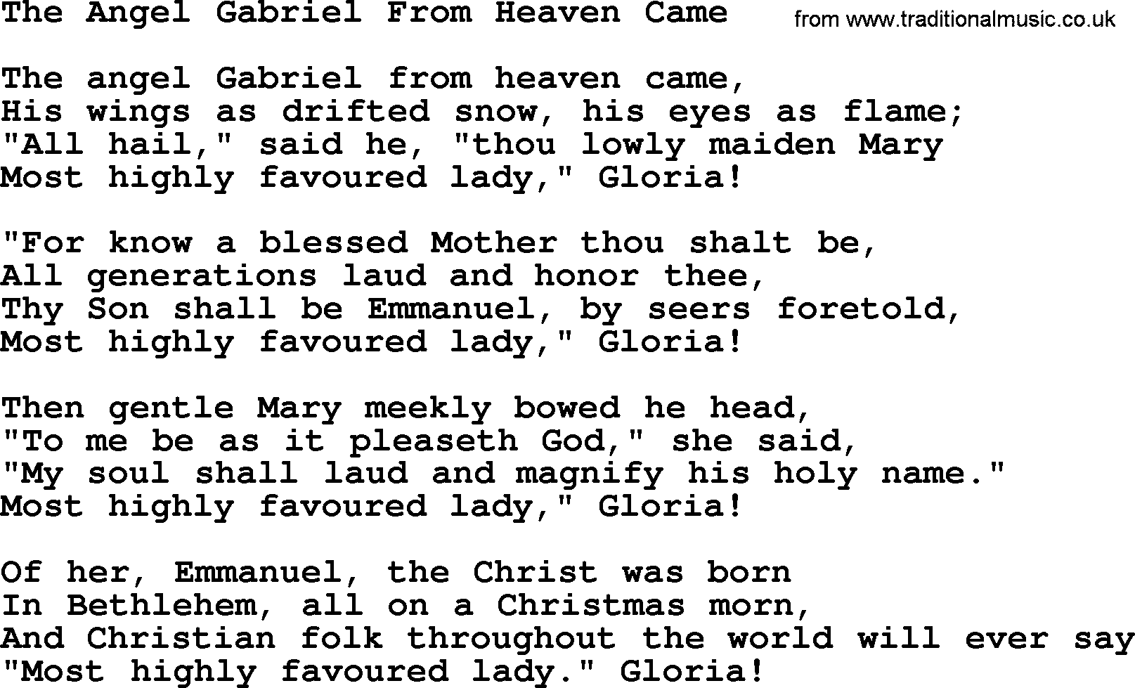 Catholic Hymn: The Angel Gabriel From Heaven Came lyrics with PDF