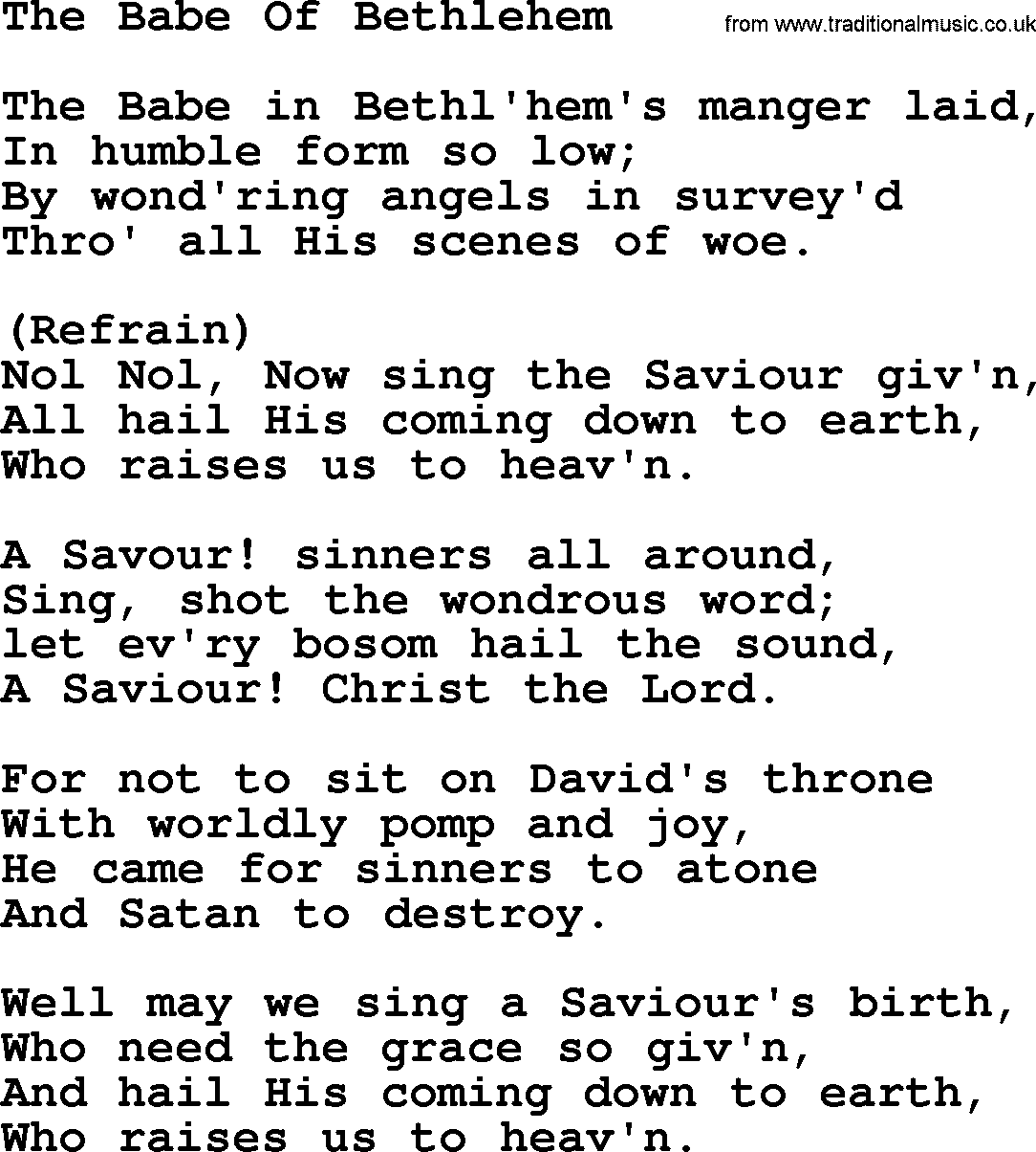 Catholic Hymn: The Babe Of Bethlehem lyrics with PDF