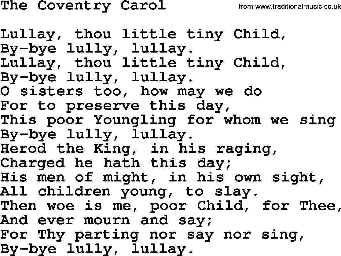 Catholic Hymn: The Coventry Carol lyrics with PDF