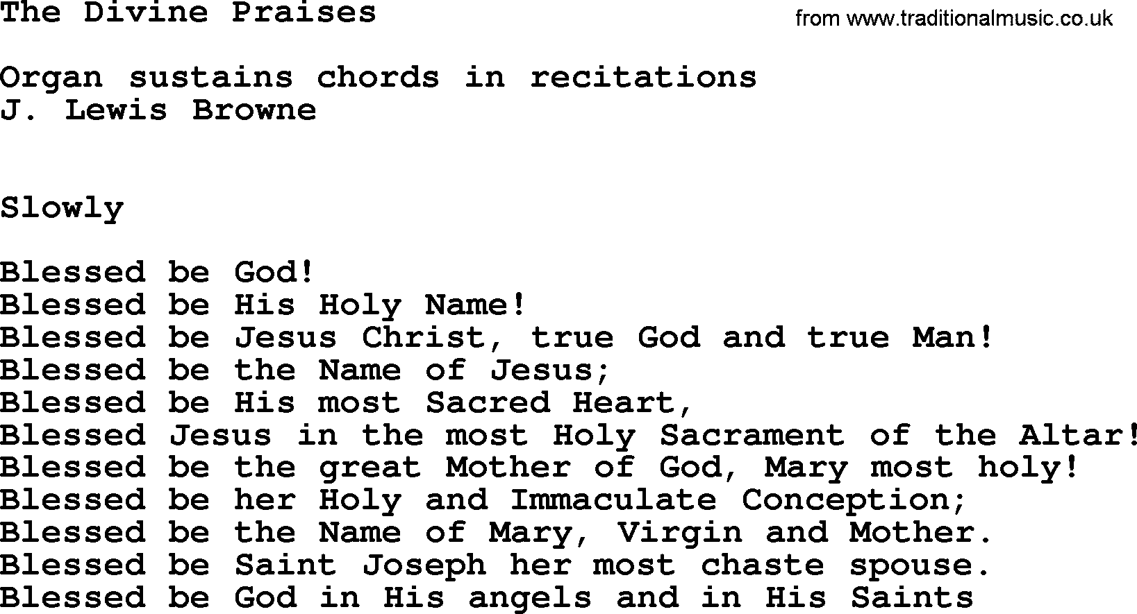 Catholic Hymn: The Divine Praises lyrics with PDF