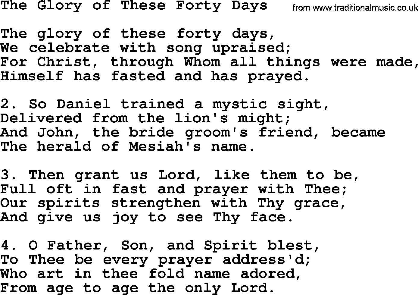 Catholic Hymn: The Glory Of These Forty Days lyrics with PDF