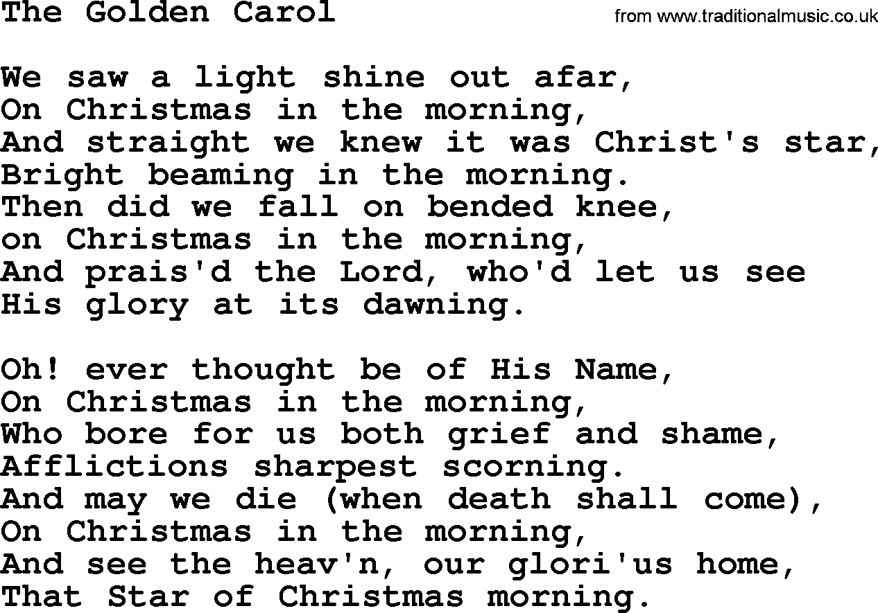 Catholic Hymn: The Golden Carol lyrics with PDF