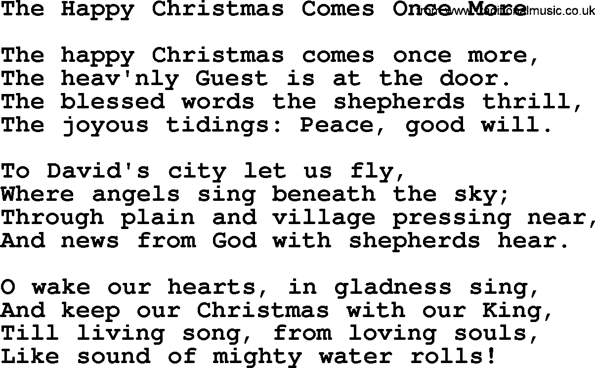Catholic Hymn: The Happy Christmas Comes Once More lyrics with PDF