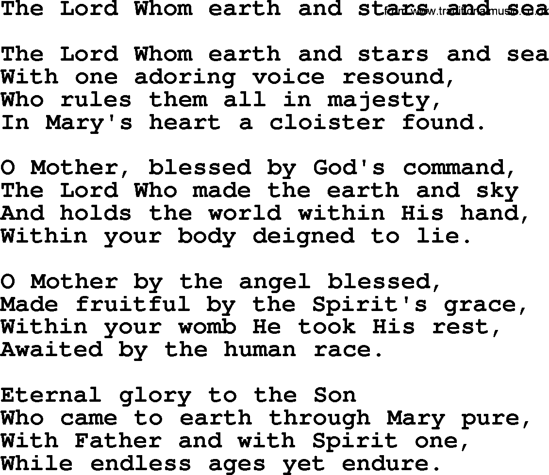 Catholic Hymn: The Lord Whom Earth And Stars And Sea lyrics with PDF