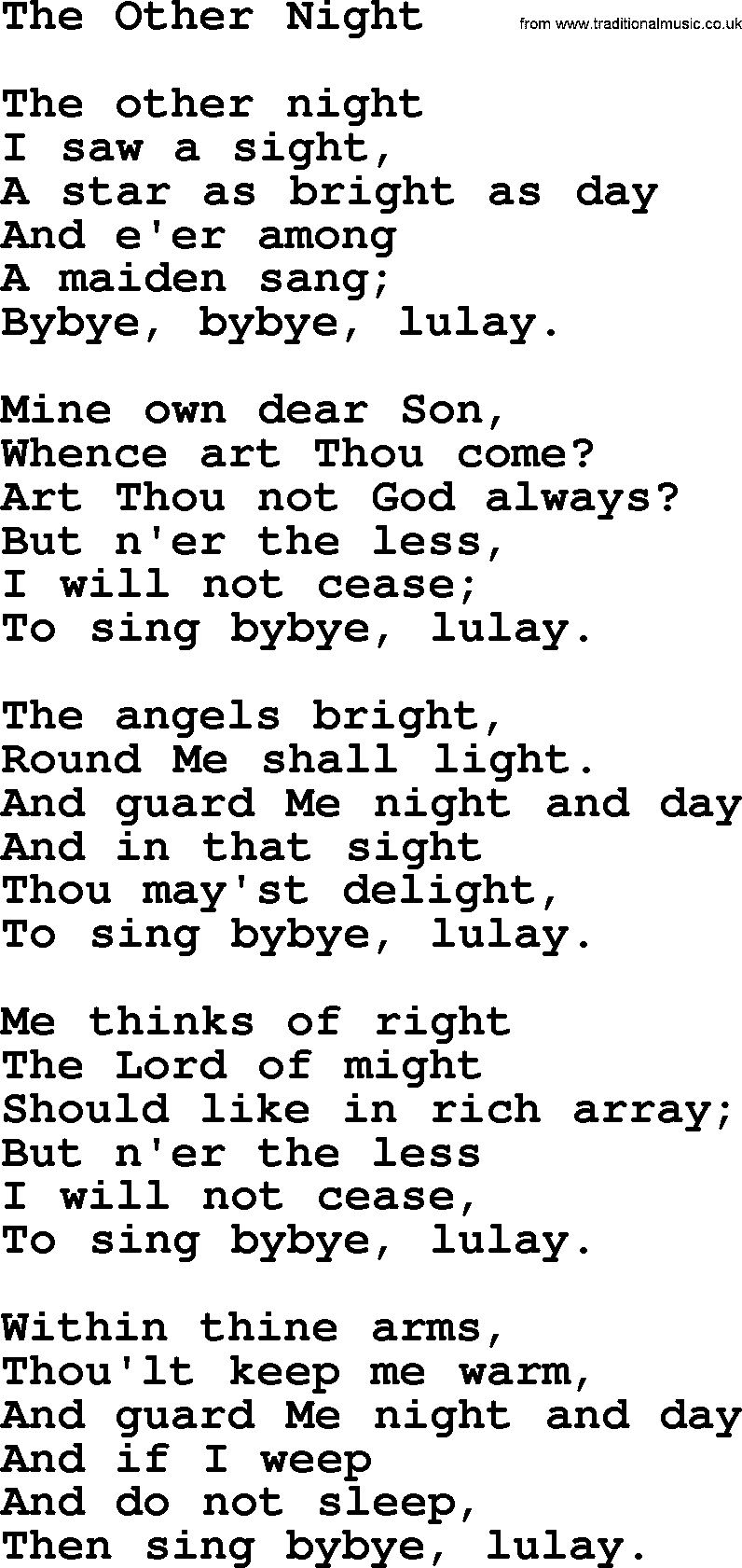 Catholic Hymn: The Other Night lyrics with PDF