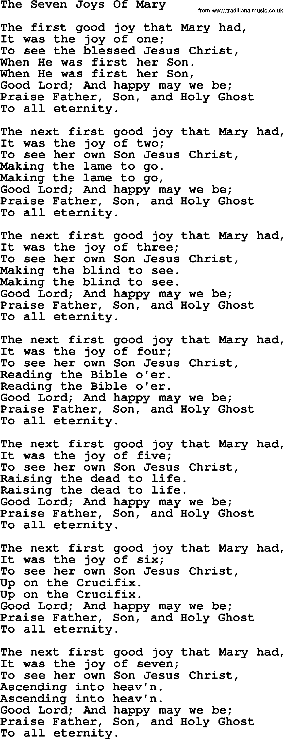 Catholic Hymn: The Seven Joys Of Mary lyrics with PDF