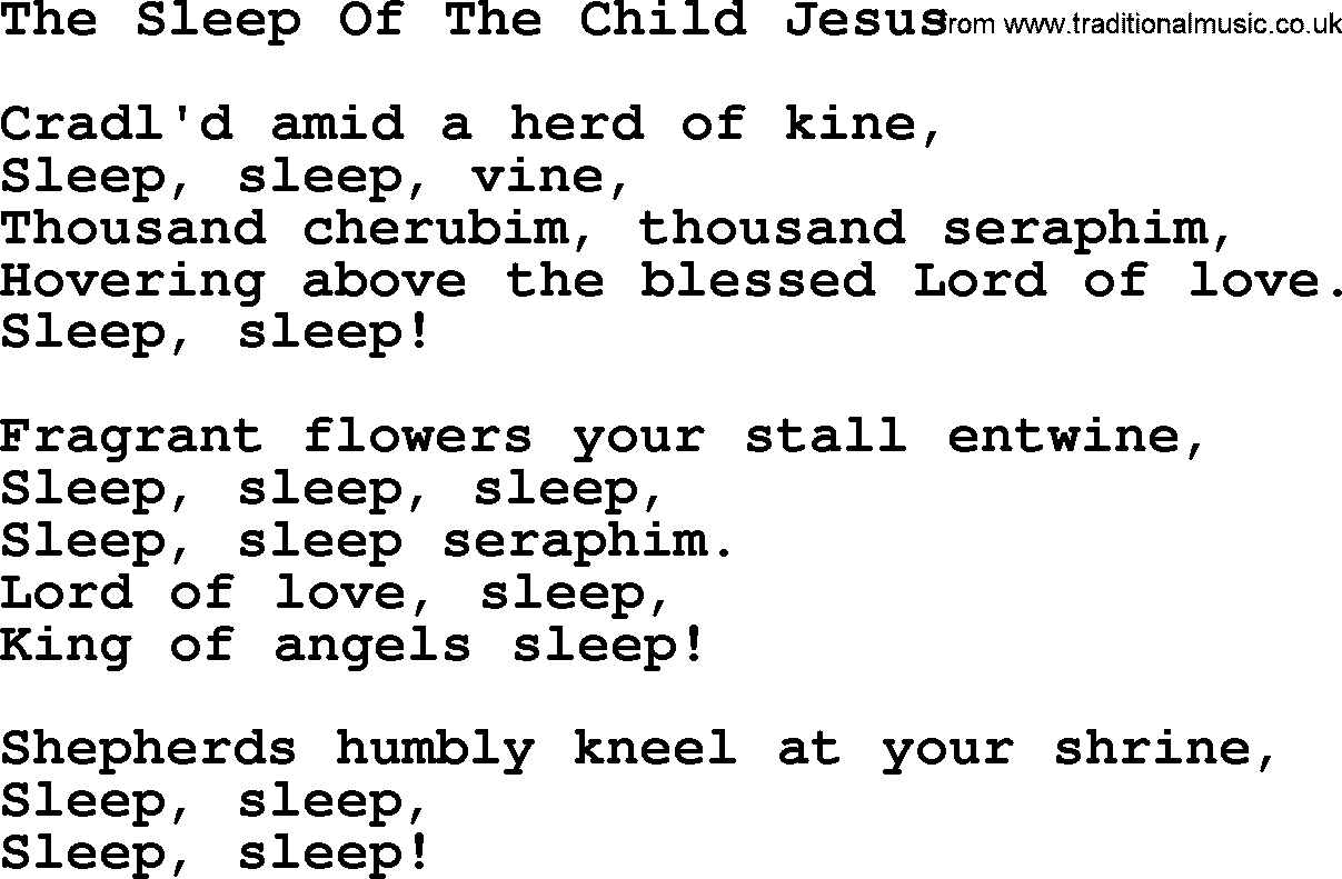 Catholic Hymn: The Sleep Of The Child Jesus lyrics with PDF