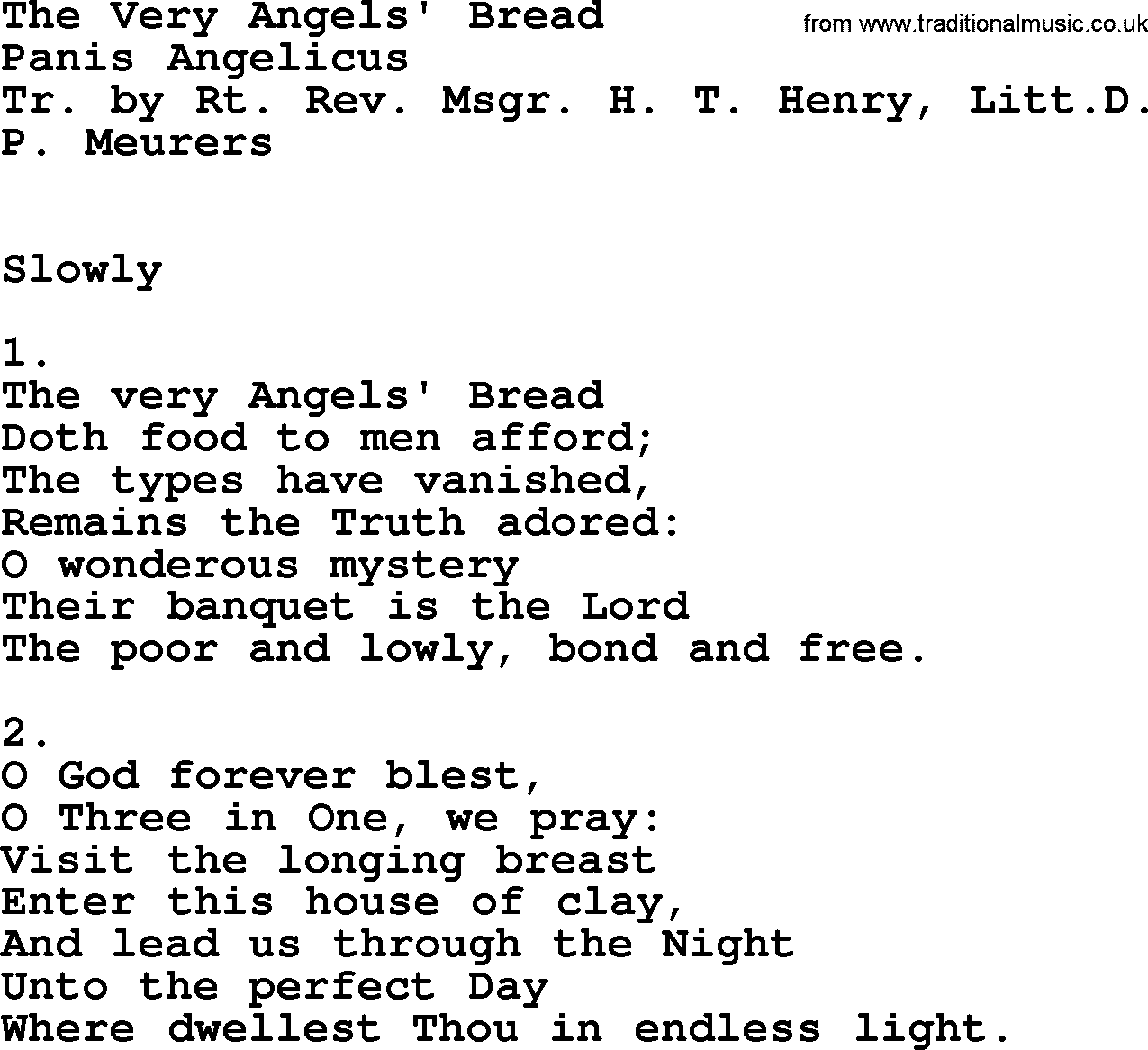 Catholic Hymn: The Very Angels' Bread lyrics with PDF