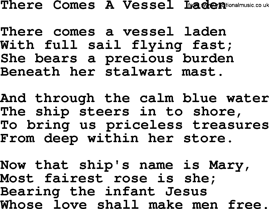 Catholic Hymn: There Comes A Vessel Laden lyrics with PDF