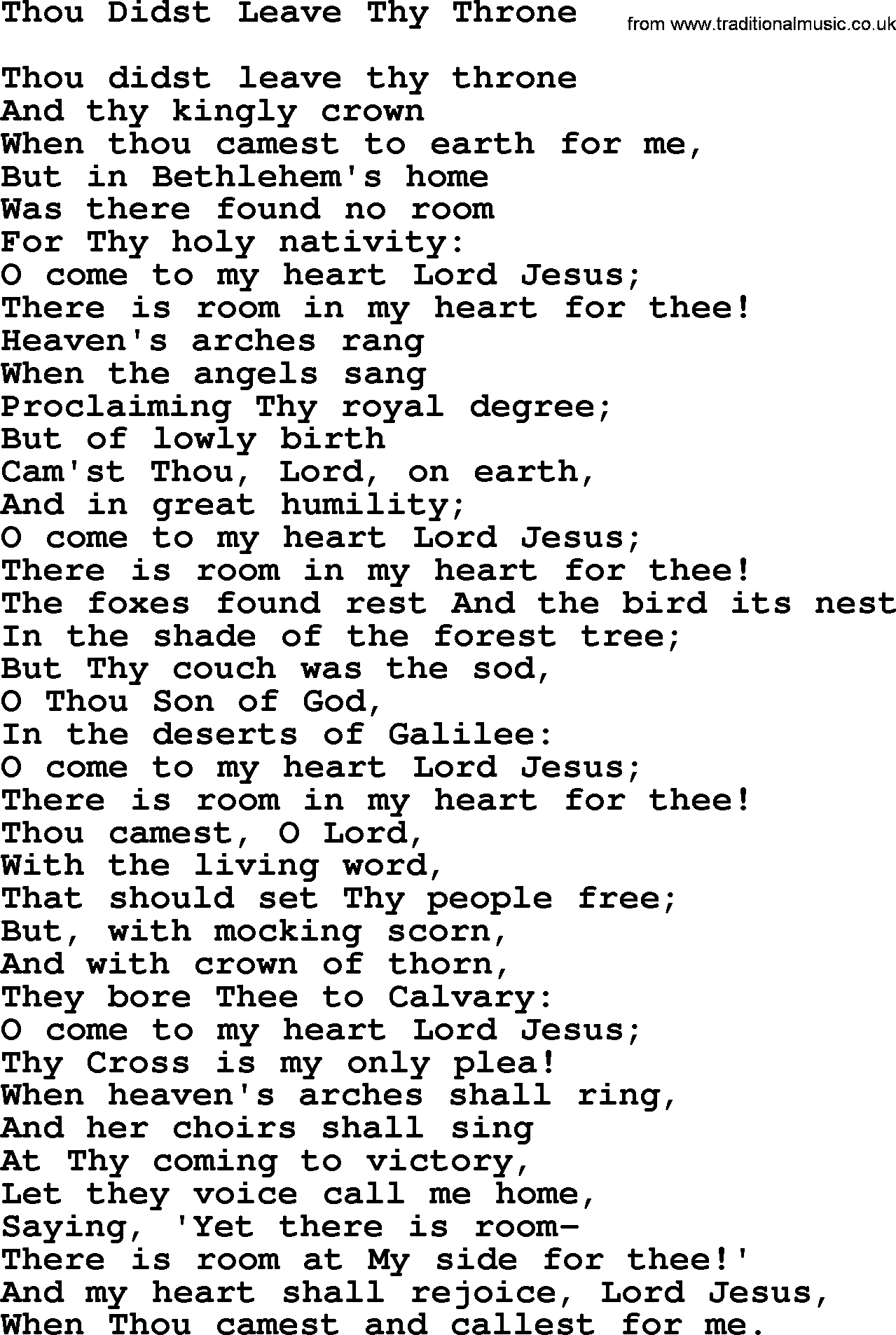 Catholic Hymn: Thou Didst Leave Thy Throne lyrics with PDF
