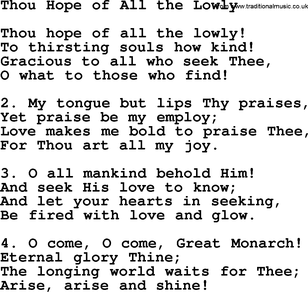 Catholic Hymn: Thou Hope Of All The Lowly lyrics with PDF