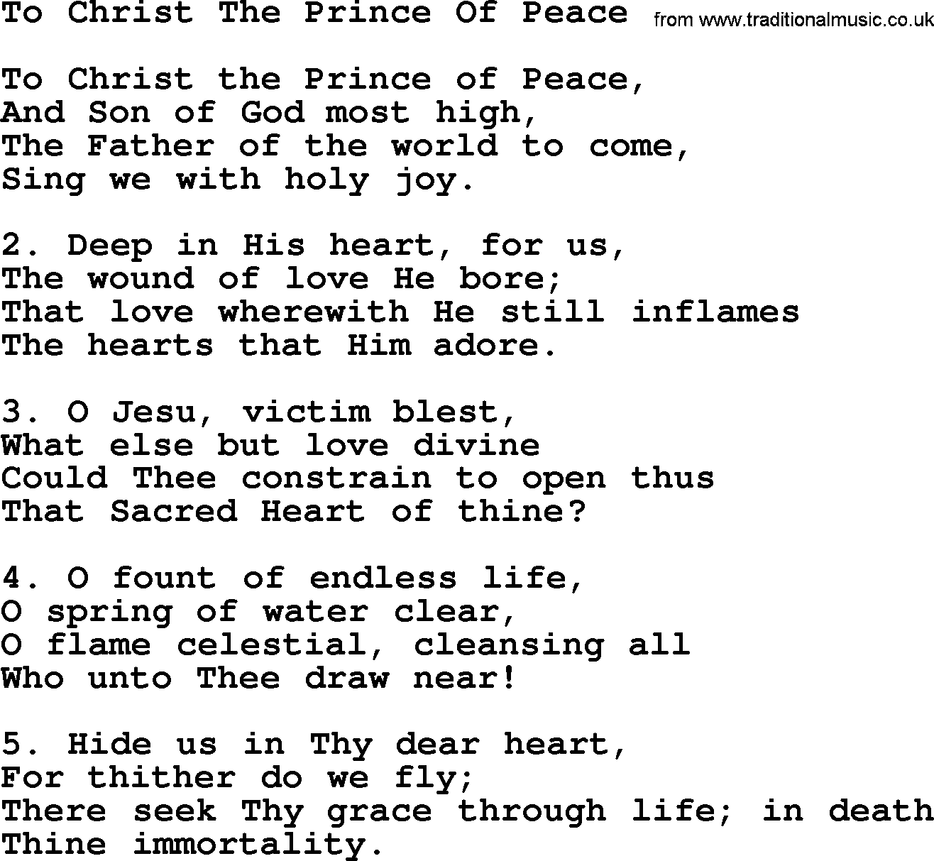 Catholic Hymn: To Christ The Prince Of Peace lyrics with PDF