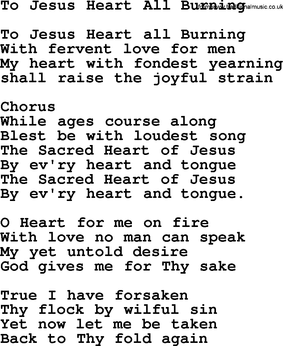Catholic Hymn: To Jesus Heart All Burning lyrics with PDF