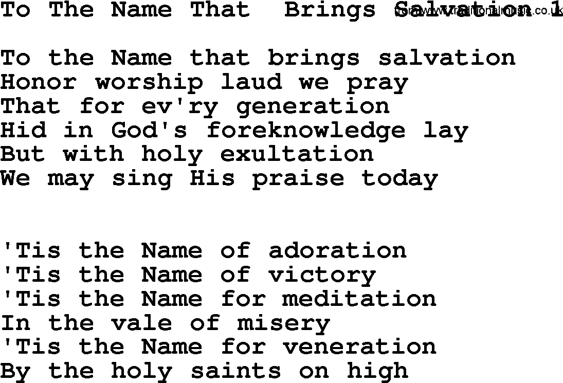 Catholic Hymn: To The Name That Brings Salvation1 lyrics with PDF