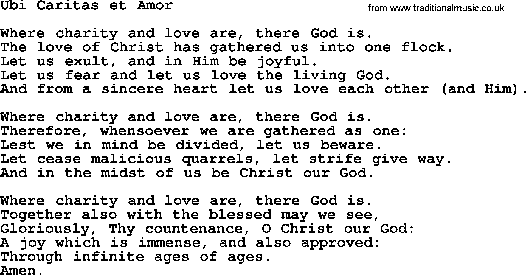 Catholic Hymn: Ubi Caritas Et Amor lyrics with PDF