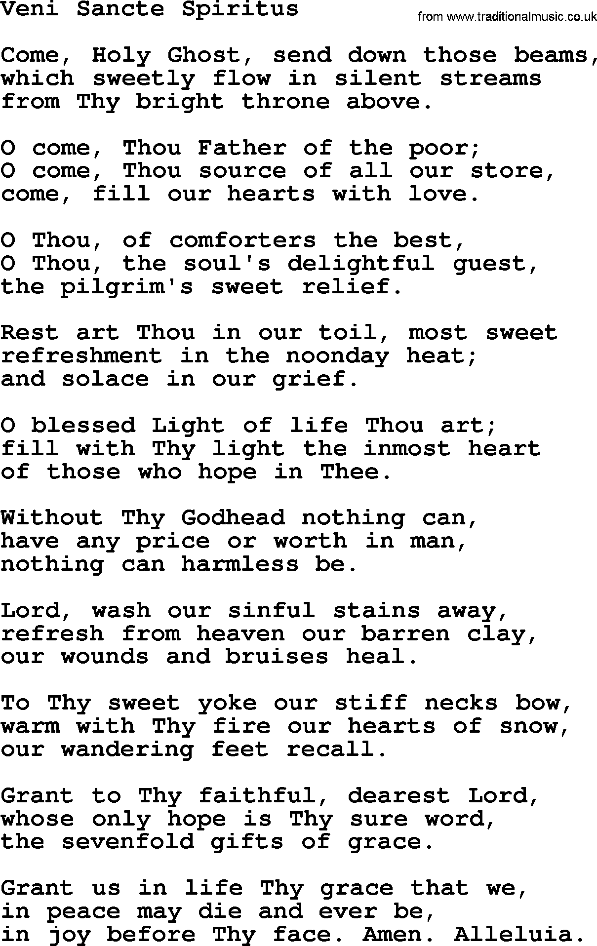Catholic Hymn: Veni Sancte Spiritus lyrics with PDF