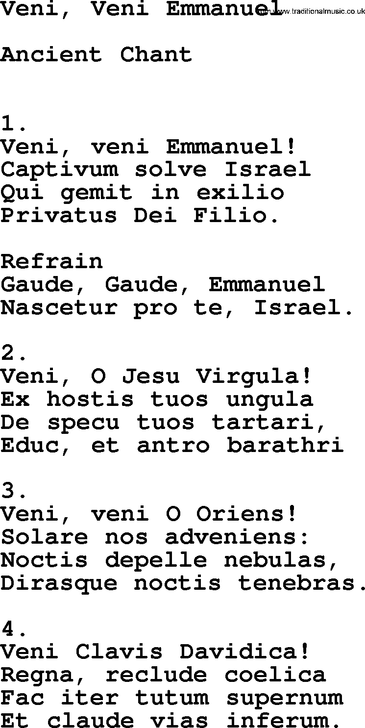 Catholic Hymn: Veni, Veni Emmanuel lyrics with PDF