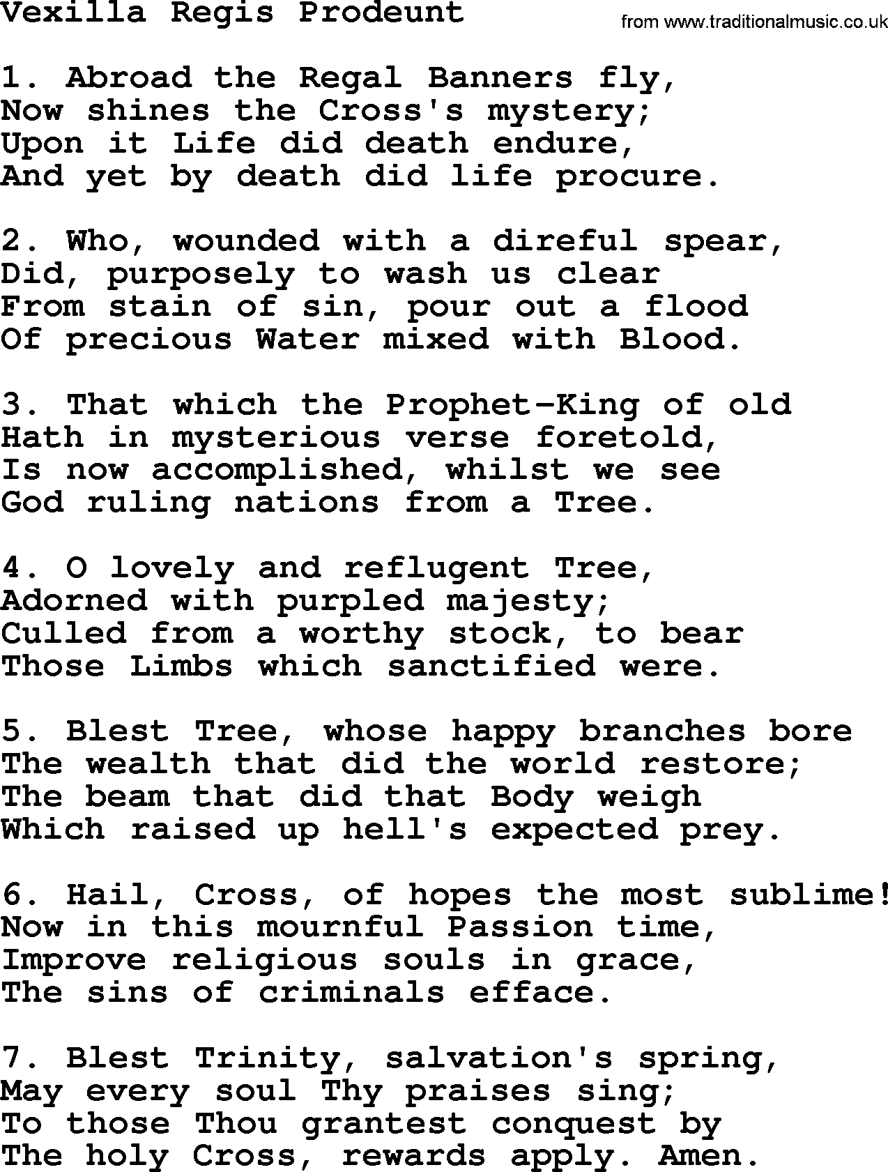 Catholic Hymn: Vexilla Regis Prodeunt lyrics with PDF