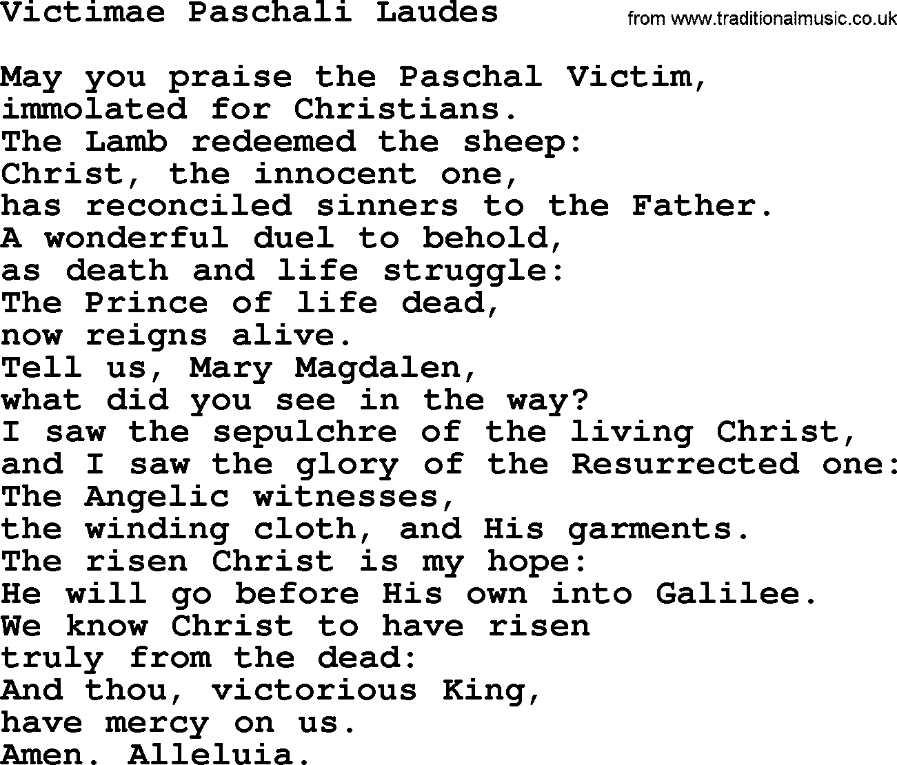 Catholic Hymn: Victimae Paschali Laudes lyrics with PDF