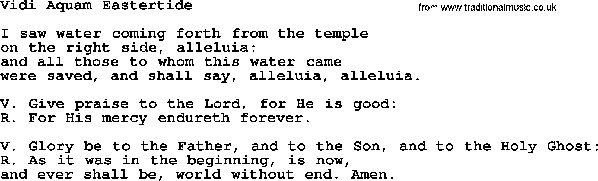 Catholic Hymn: Vidi Aquam Eastertide lyrics with PDF