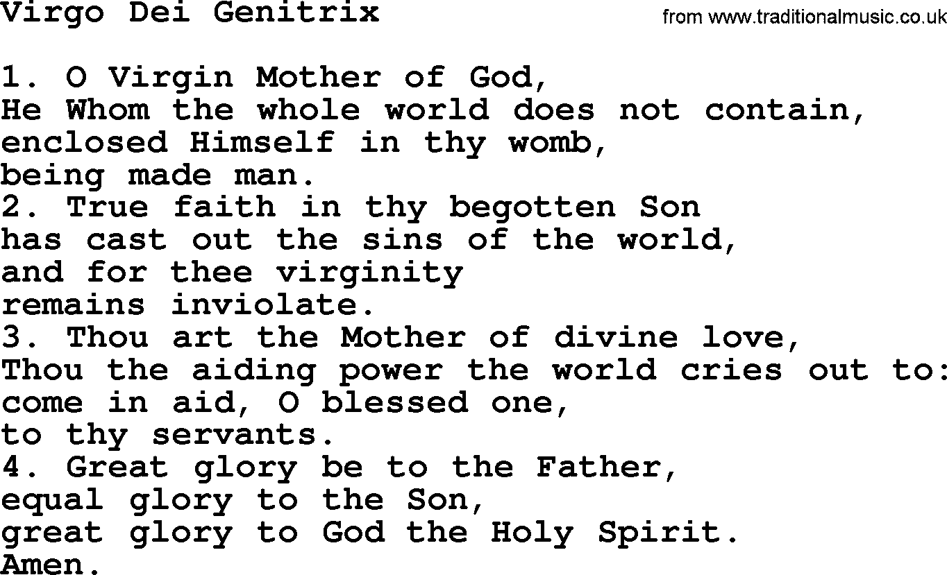 Catholic Hymn: Virgo Dei Genitrix lyrics with PDF