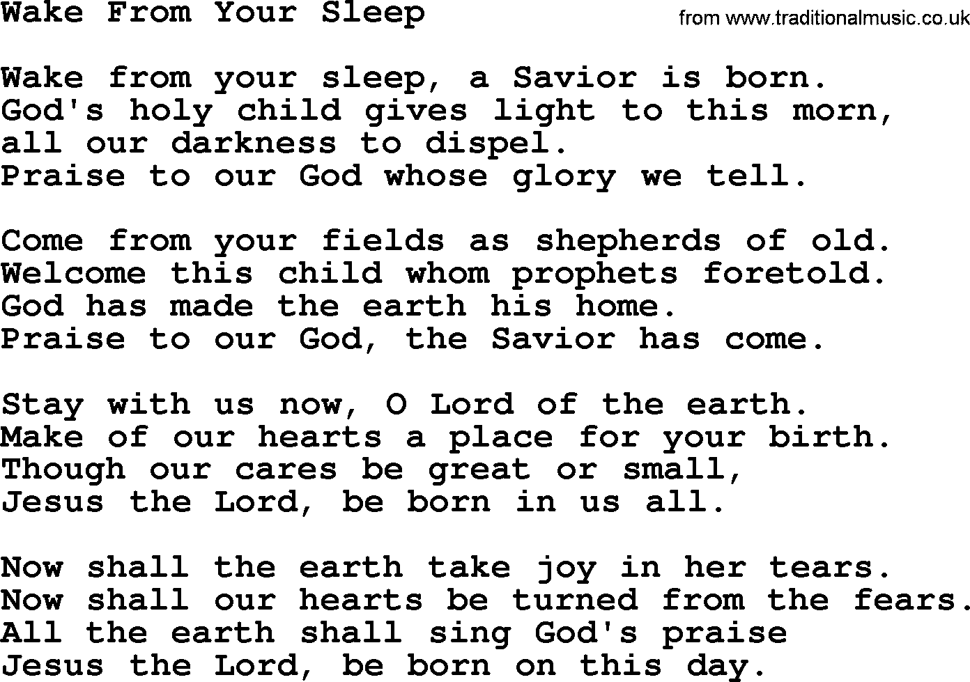Catholic Hymn: Wake From Your Sleep lyrics with PDF