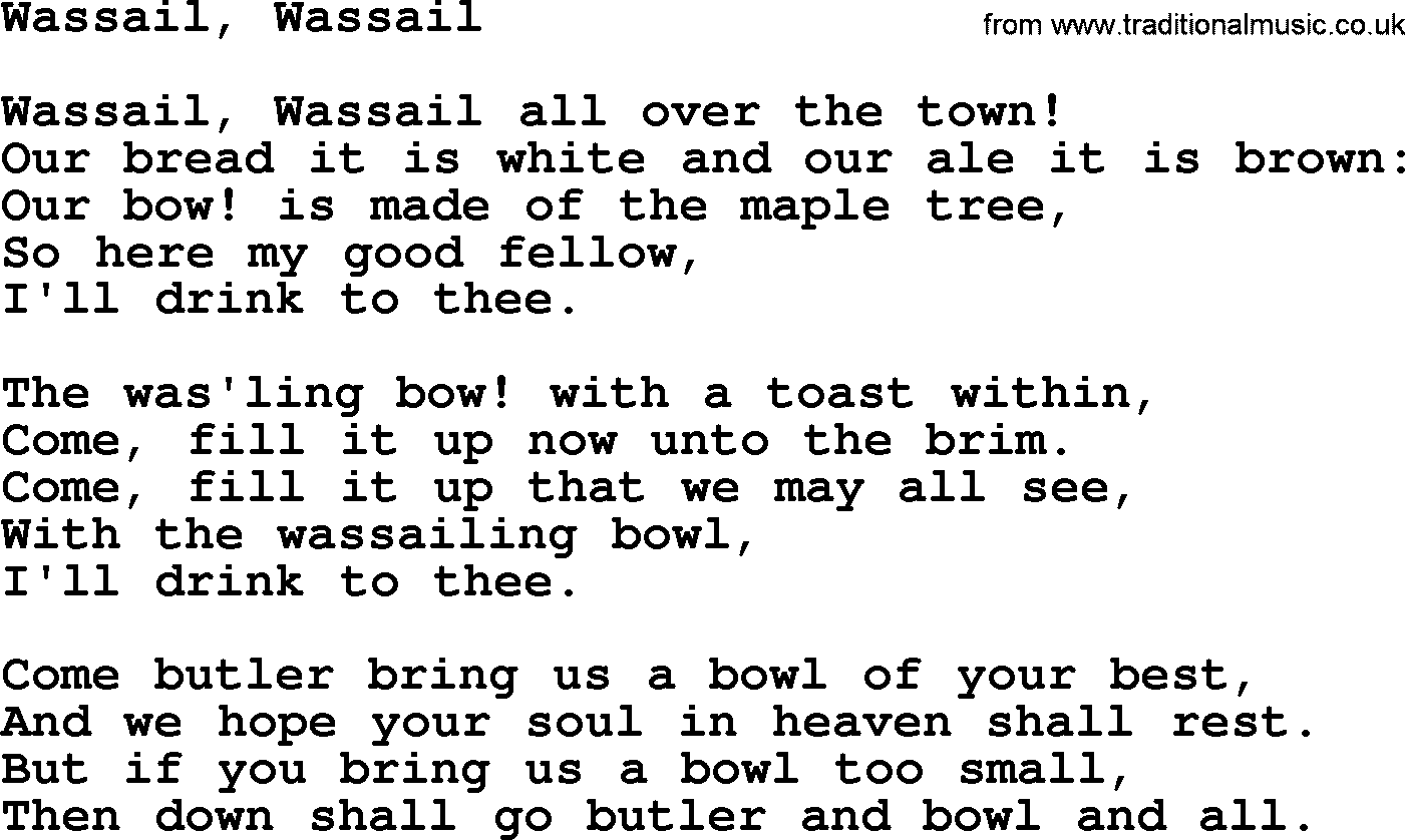 Catholic Hymn: Wassail, Wassail lyrics with PDF